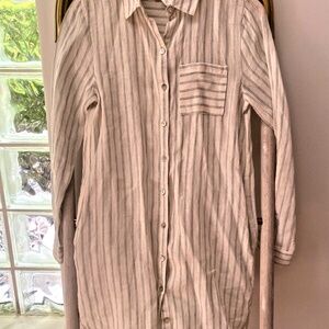 C&C California 100% Linen Stripped Button Down Long Sleeves Shirt Tunic Size S